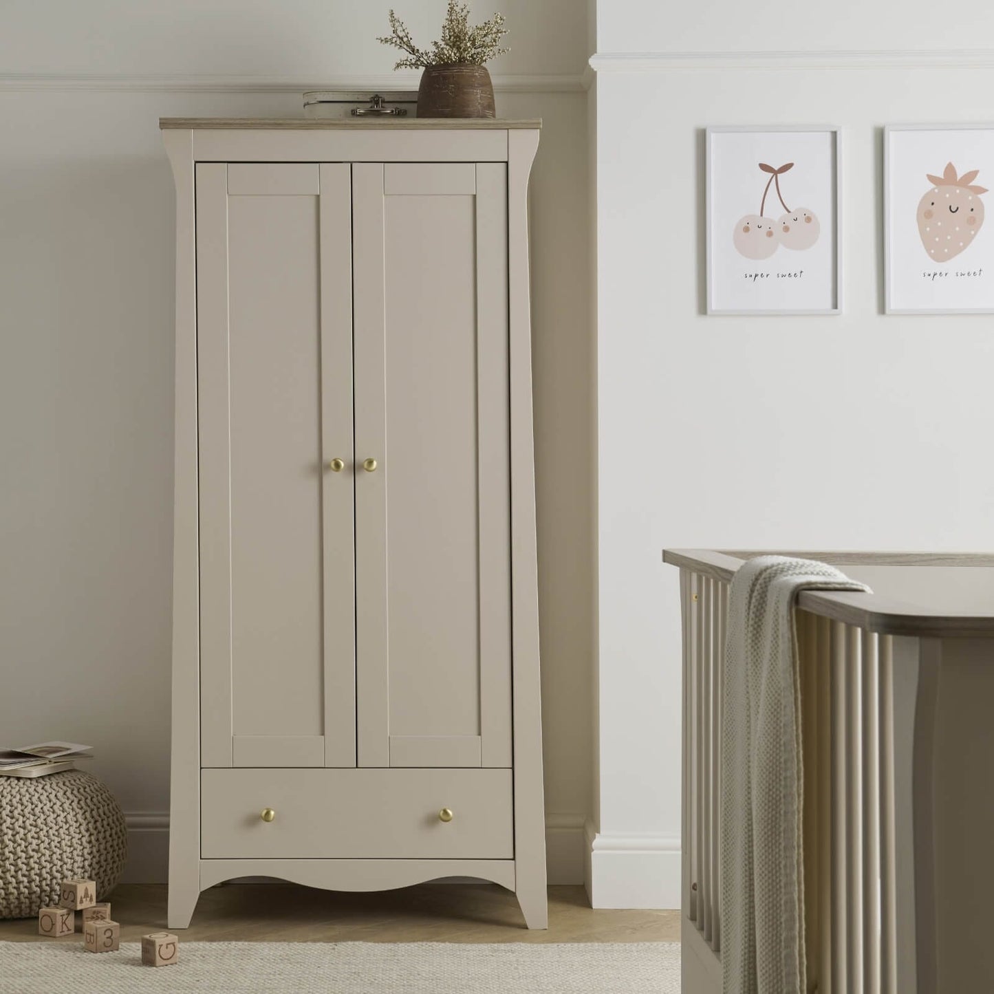 Clara 2 Door Nursery Wardrobe - Cashmere & Ash