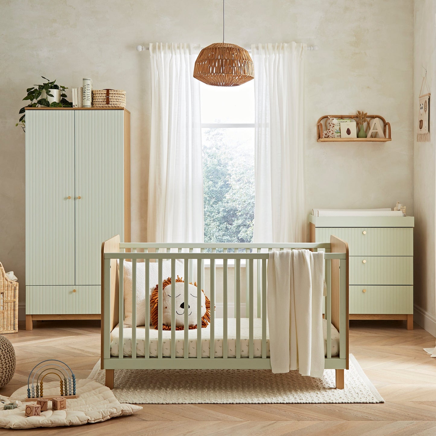 Remi 3 Piece Nursery Furniture Set - Oak & Green