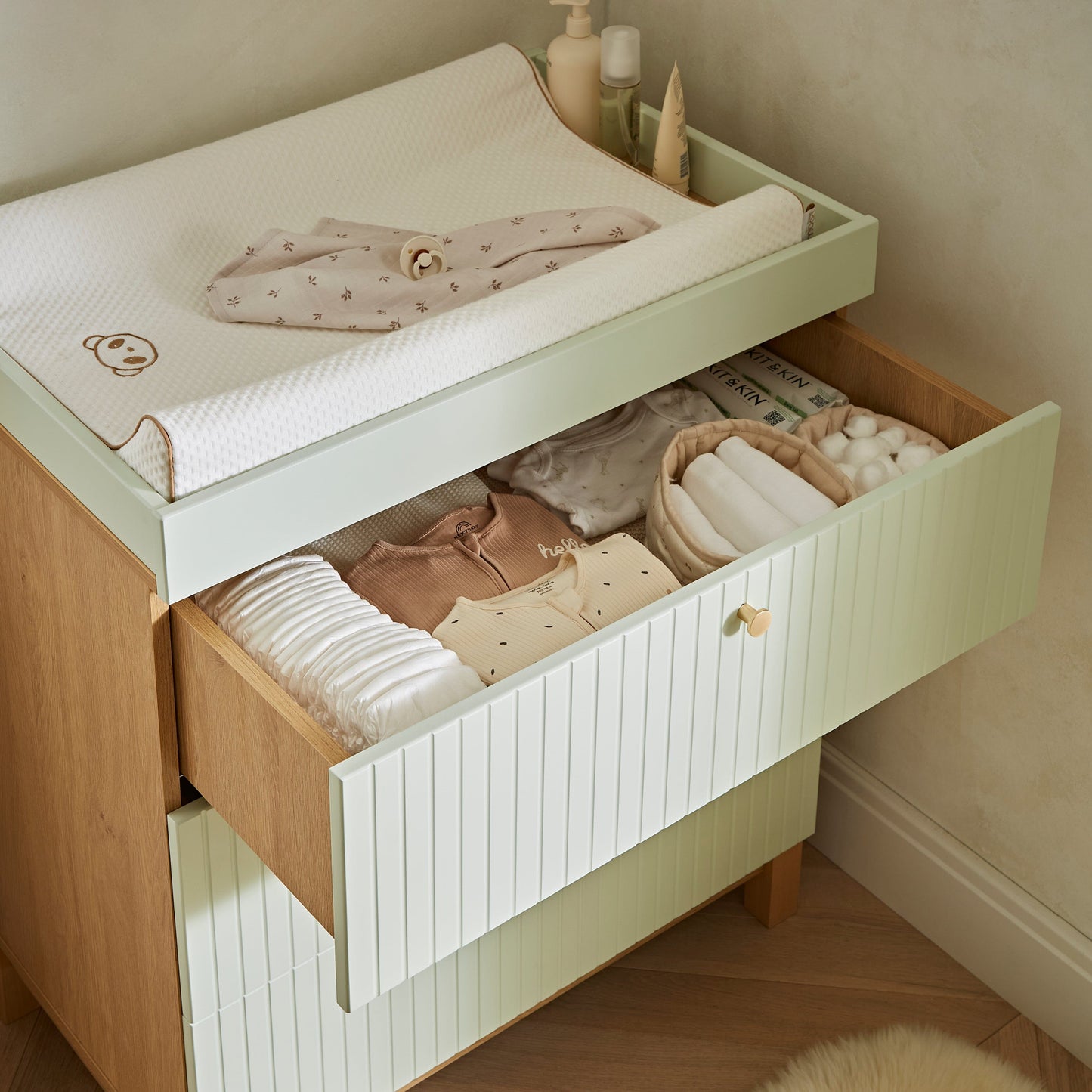 Remi 3 Piece Nursery Furniture Set - Oak & Green