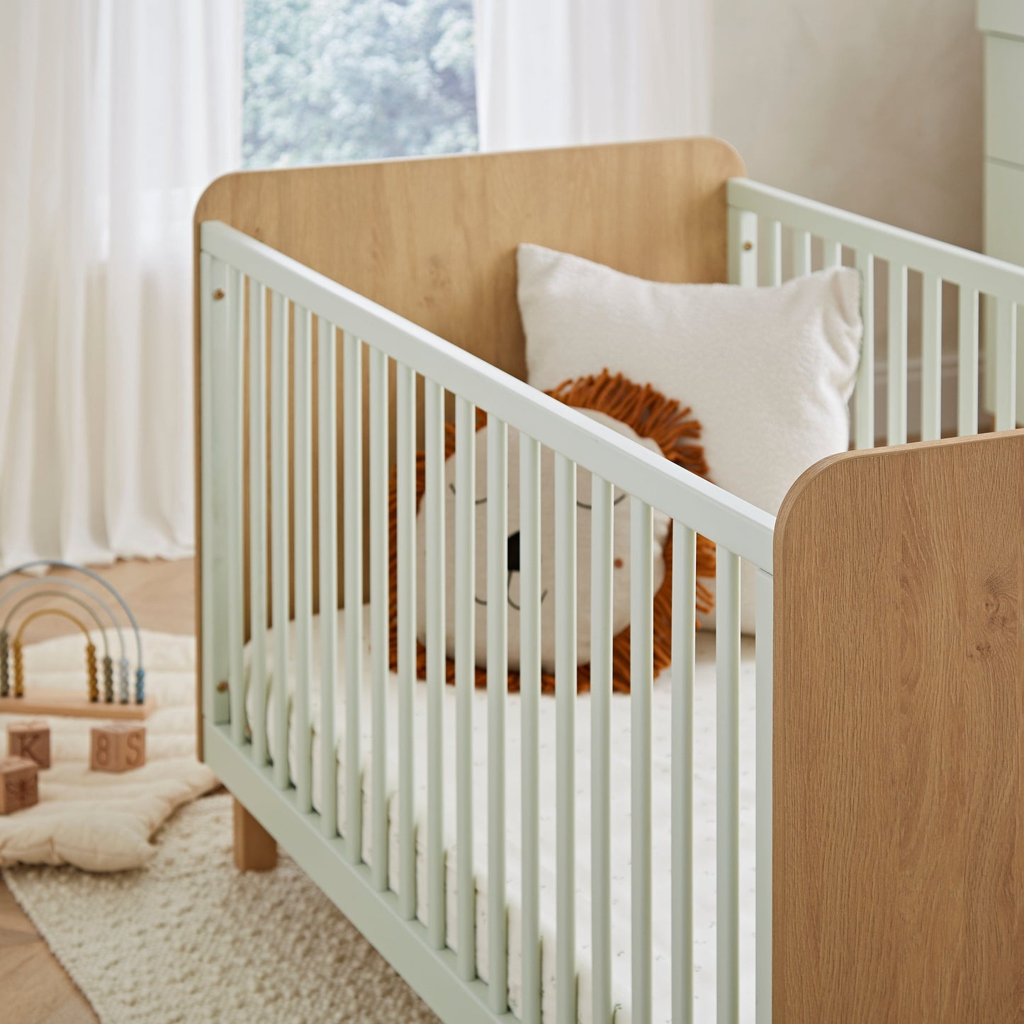 Remi Cot Bed - Oak & Green