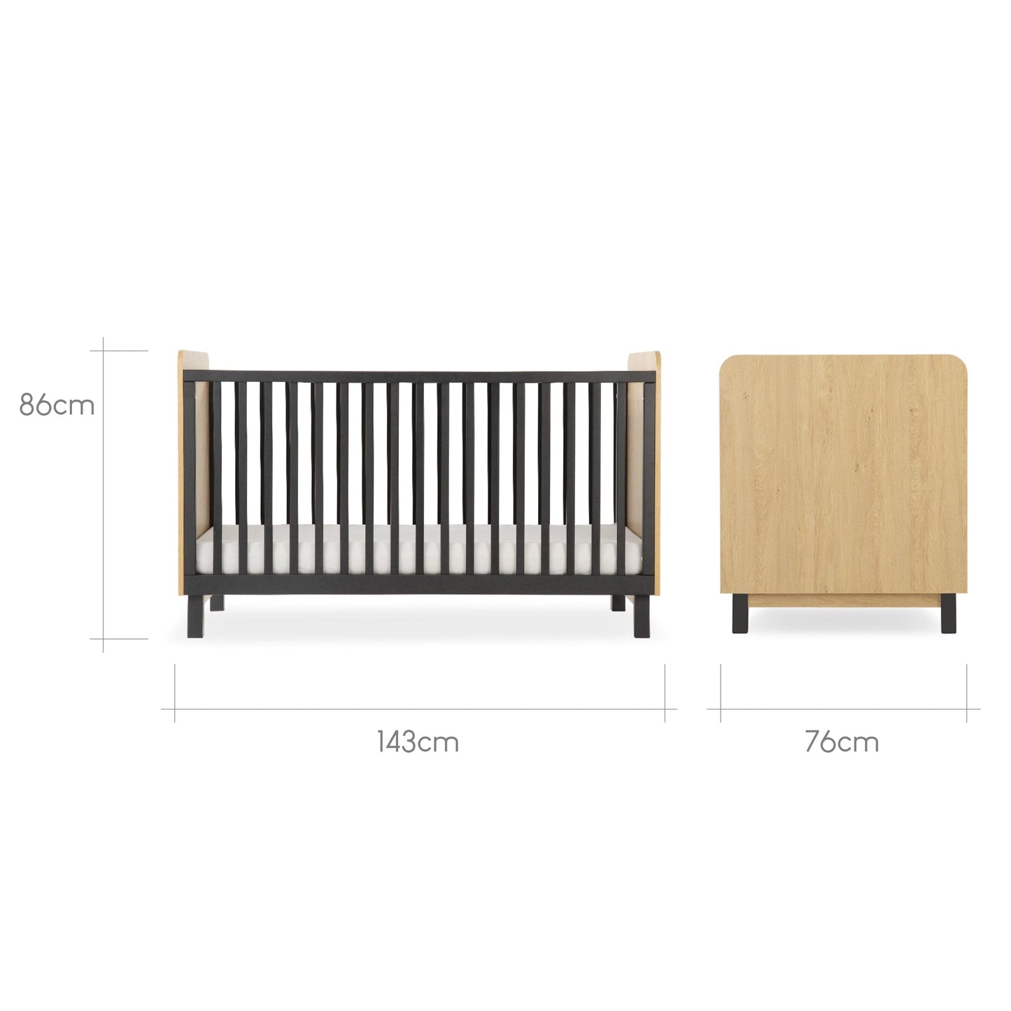 Rafi Cot Bed - Oak & Black