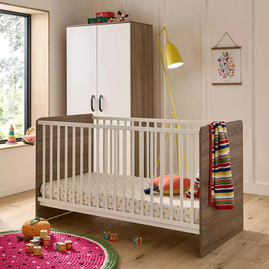 Enzo Cot Bed - Truffle Oak & White