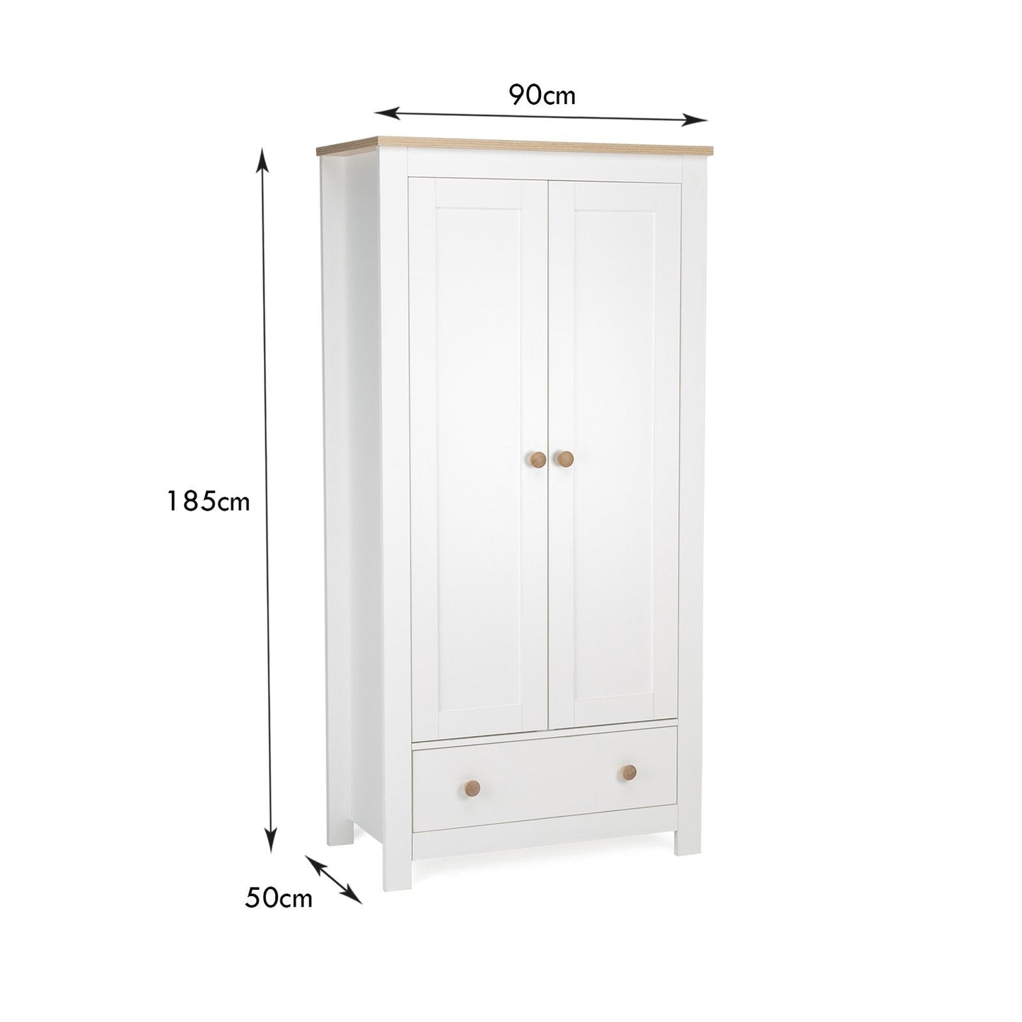 Luna 2 Door Double Wardrobe - White & Oak