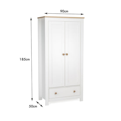 Luna 2 Door Double Wardrobe - White & Oak