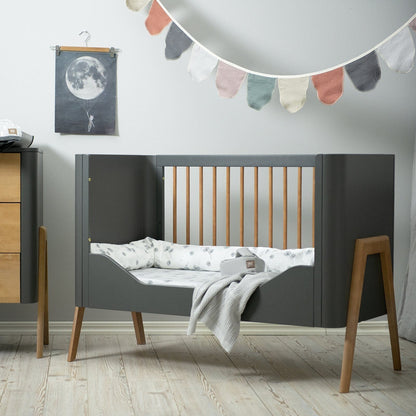 Troll Torsten Cot with Conversion Rail for Cot Bed - Grey/Teak