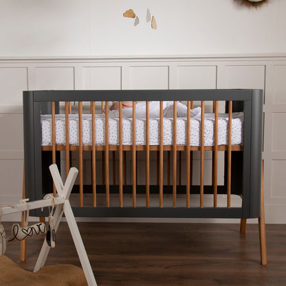 Troll Torsten Cot with Conversion Rail for Cot Bed - Grey/Teak