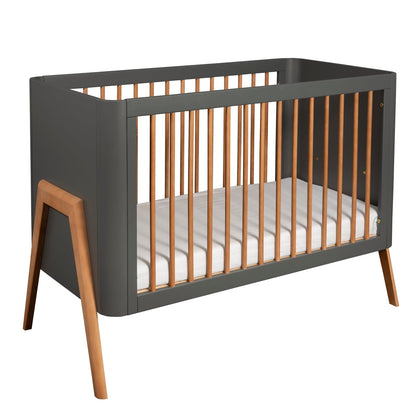 Troll Torsten Cot with Conversion Rail for Cot Bed - Grey/Teak