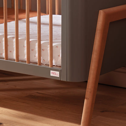 Troll Torsten Cot with Conversion Rail for Cot Bed - Grey/Teak